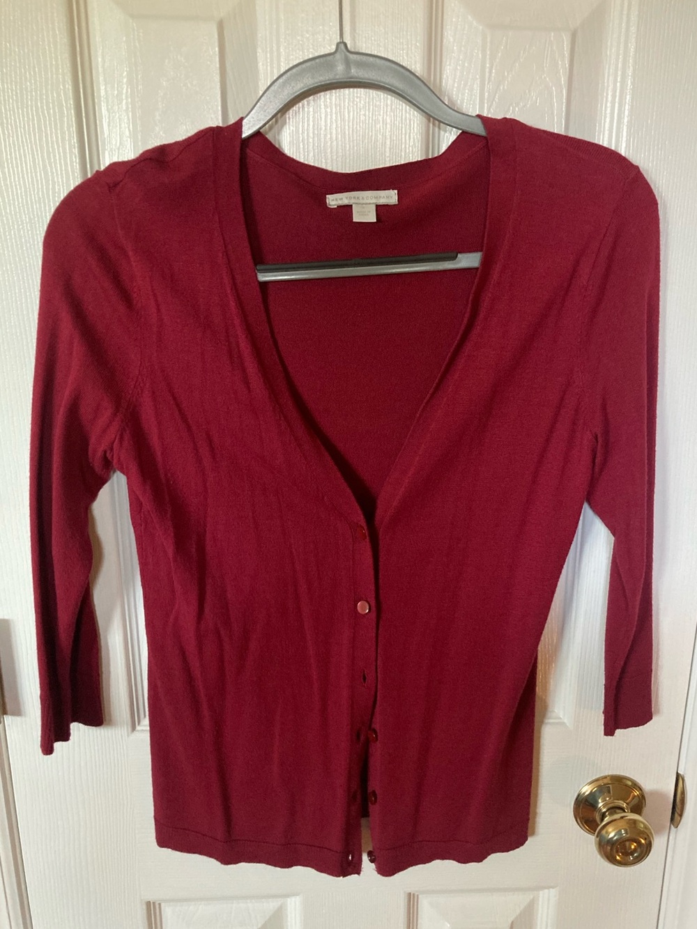 New York & Company Deep Red Button-Front Cardigan